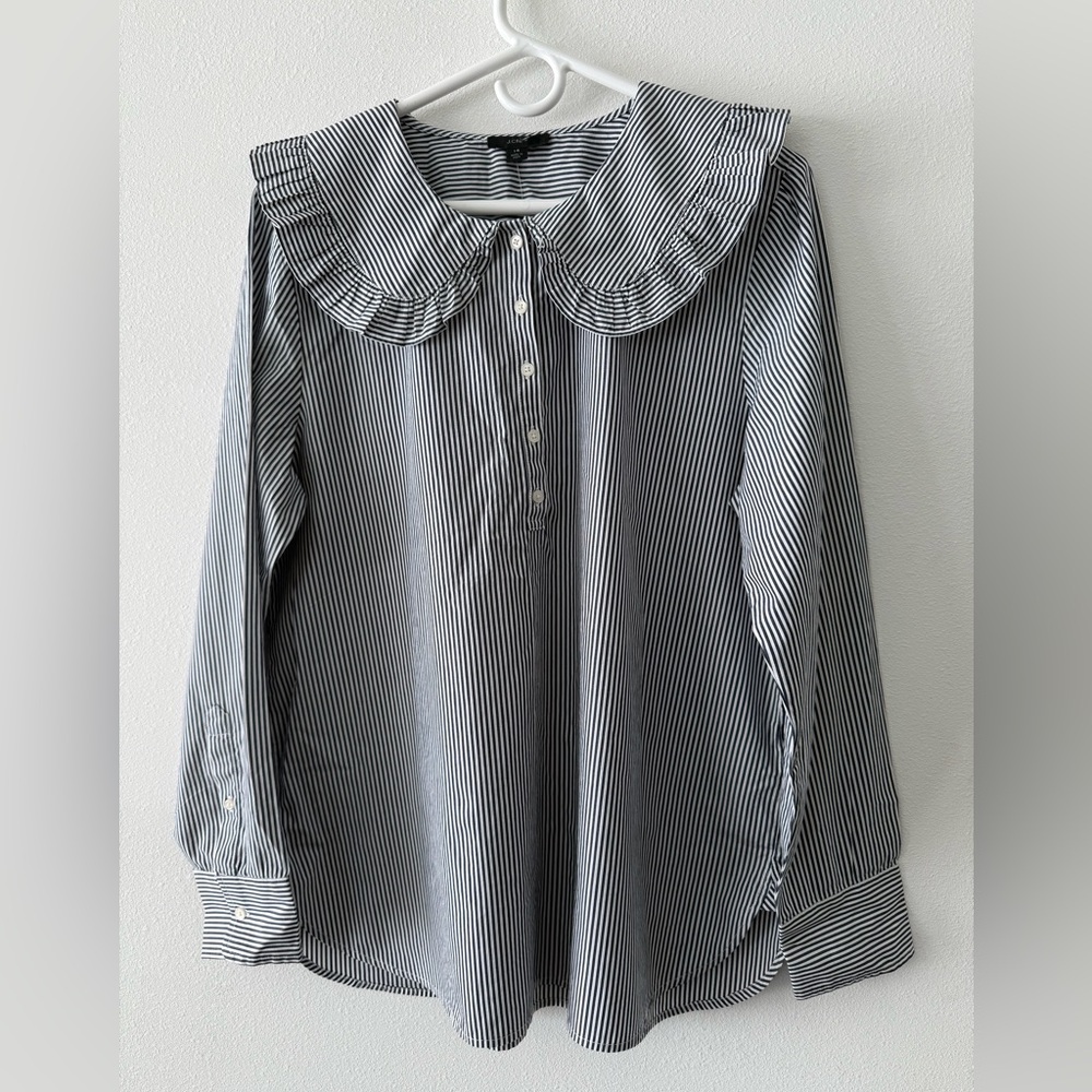 J crew Oversized ruffle-collar shirt in stripe - Picture 4 of 4
